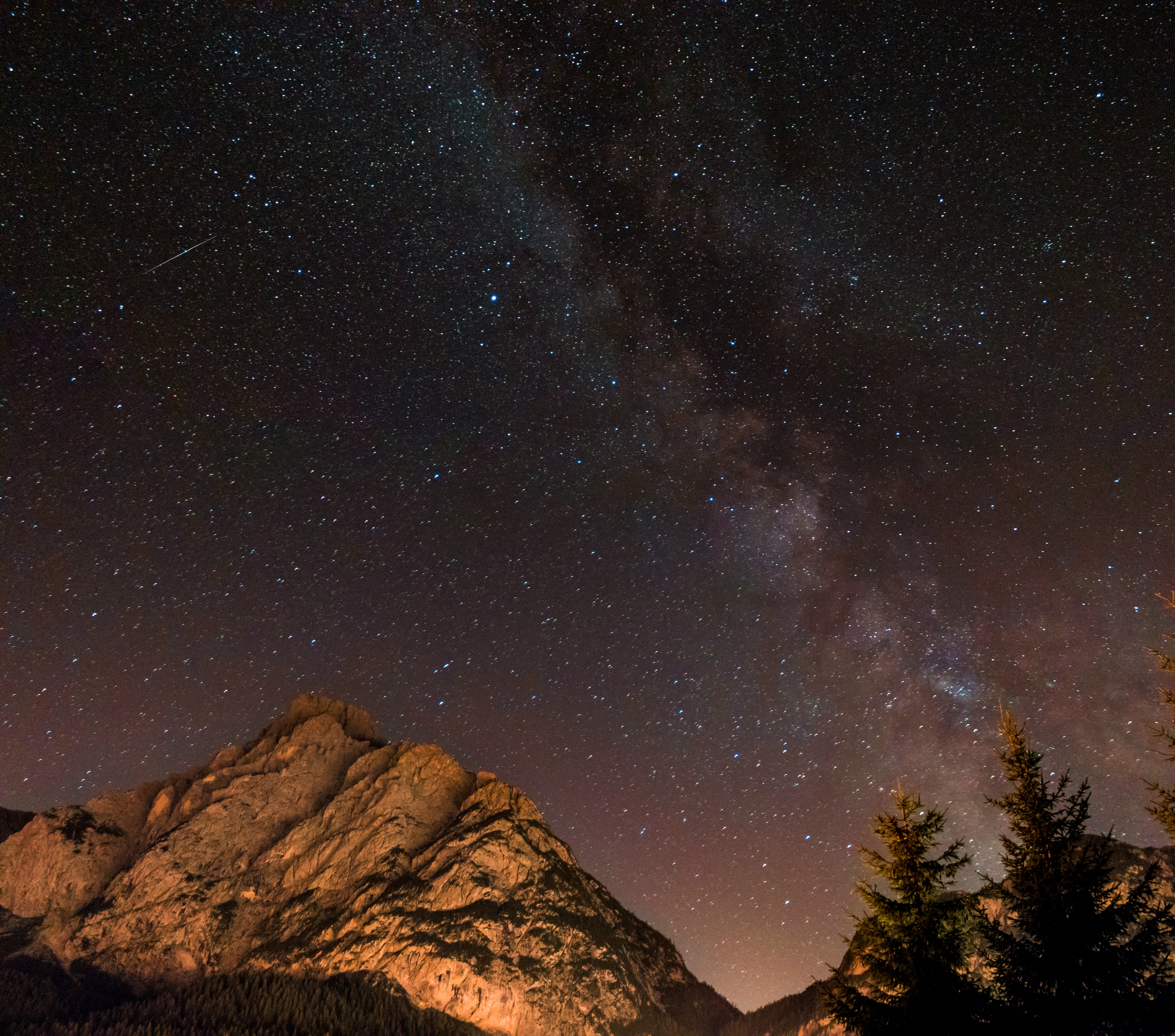 landscape photography of mountain range at night